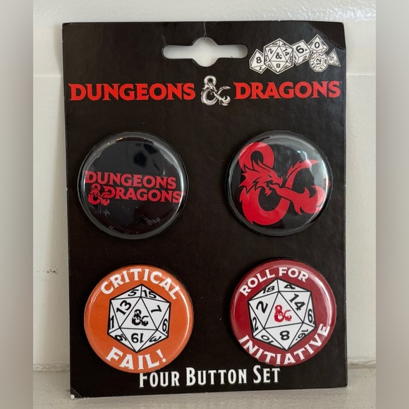 Dungeons & Dragons Button Set - 4 Collectible ATA-Boy button pins - Picture 5 of 5